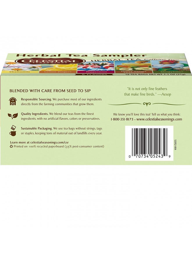 Celestial Seasonings Herbal Tea, Tea Sampler, 18 Count (Pack of 6)