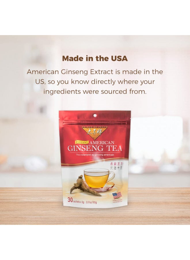 Prince of Peace Instant American Ginseng Tea, 30 Sachets Healthy Drink, Caffeine-Free Energy-Boosting, Heavy Antioxidants, Made in The USA, Plant Extracts