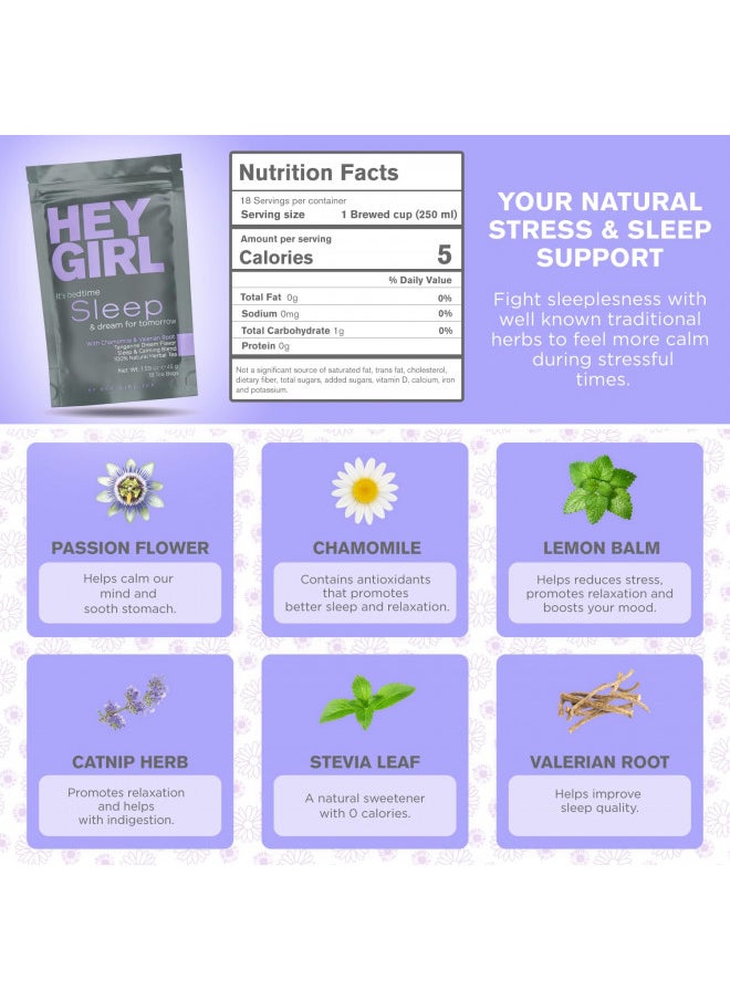 Sleep Tea for Bedtime - Calming Sleepytime Herbal Tea w/Valerian Root, Chamomile, Passion Flower, Lemon Balm - Relaxing Natural Nighty Night Sleeping Tea - Relaxation Self Care Gifts for Women