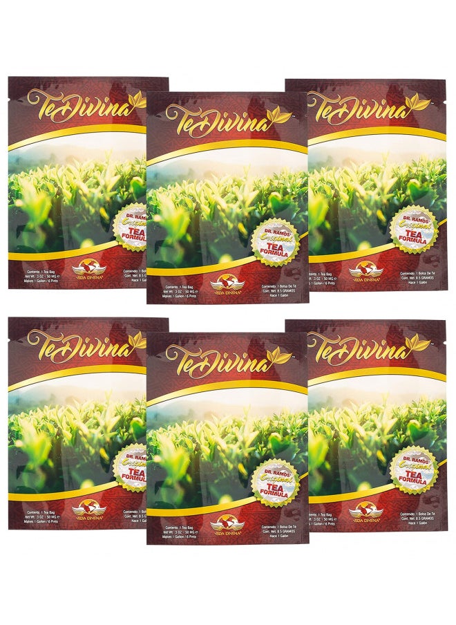 TeDivina Detox Tea All Organic Healthy Cleansing Formula, Caffeine Free All Natural Colon Cleanse Digestive Tea and Body Detox, 12 Blended Herbs - Original Flavor By Vida Divina | 0.3oz (Pack of 6).