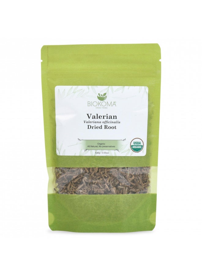Biokoma Pure and Organic Valerian Dried Root 100g (3.55 oz) in Resealable Moisture Proof Pouch, USDA Certified Organic - Herbal Tea, No Additives, No Preservatives, No GMO