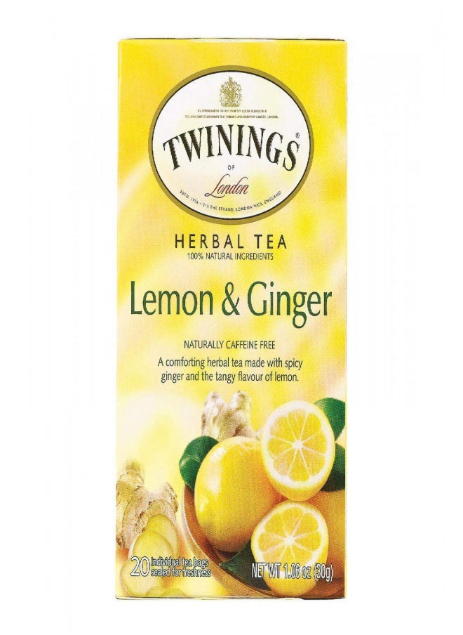 Twinings of London Lemon & Ginger Herbal Tea, 20 Count