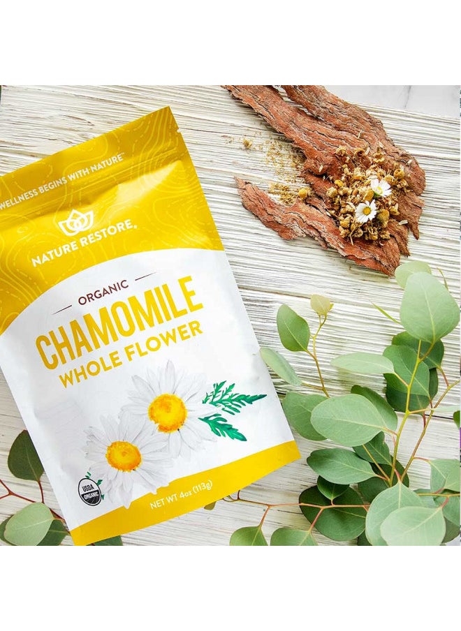 Organic Chamomile Whole Flower, Loose Leaf, Tea Leaves, 4oz (Packaging may vary)