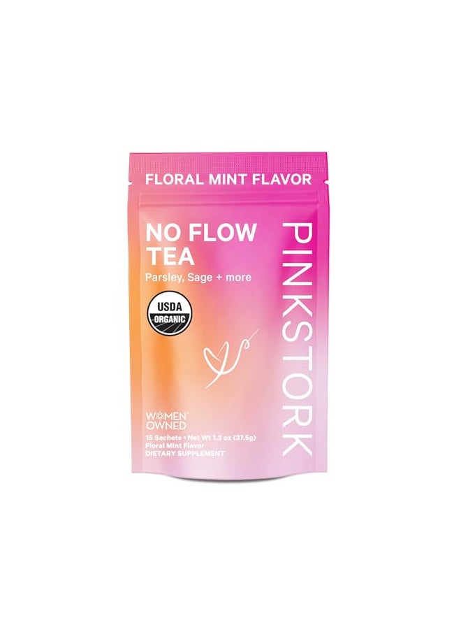 Pink Stork No Flow - Organic Sage Tea to Dry Up Breast Milk Supply and Decrease Milk Production, Stop Breastfeeding, Wean Lactation Naturally, Postpartum Essentials - 15 Sachets