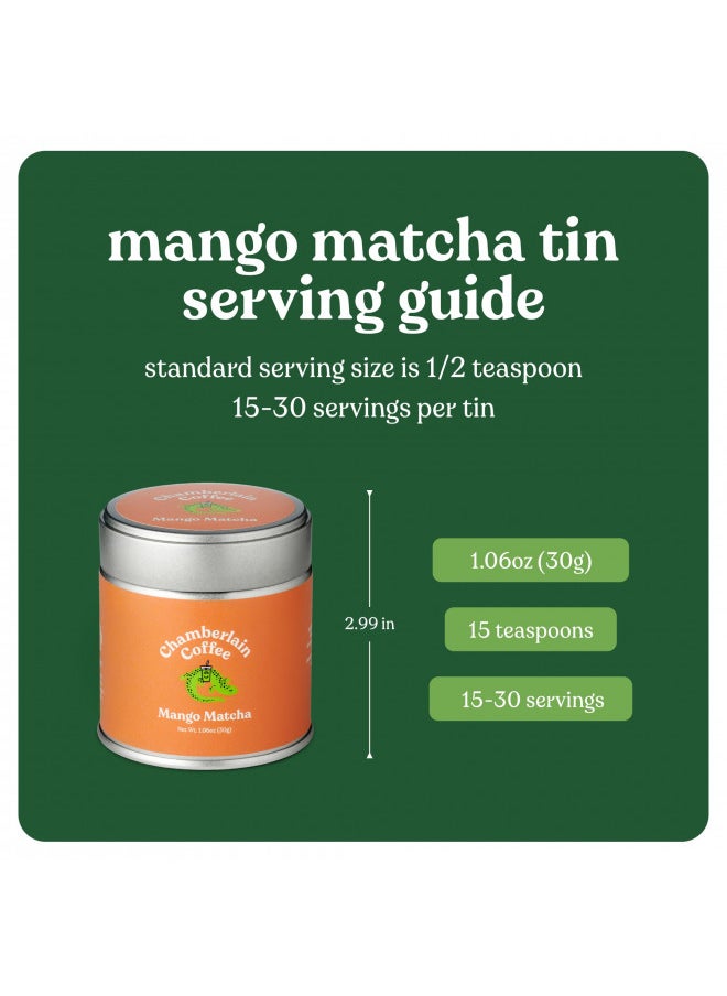 Chamberlain Coffee Matcha Japanese Green Tea Powder, Vegan, Gluten-Free 1oz tin, Mango