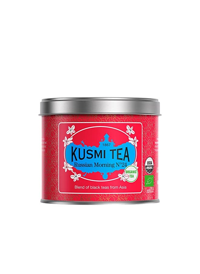 Kusmi Tea Russian Morning No.24-3.5 oz Loose Tea Tin - Organic Black Tea from Asia - Includes Grand Yunnan, Ceylon & Assam Black Teas