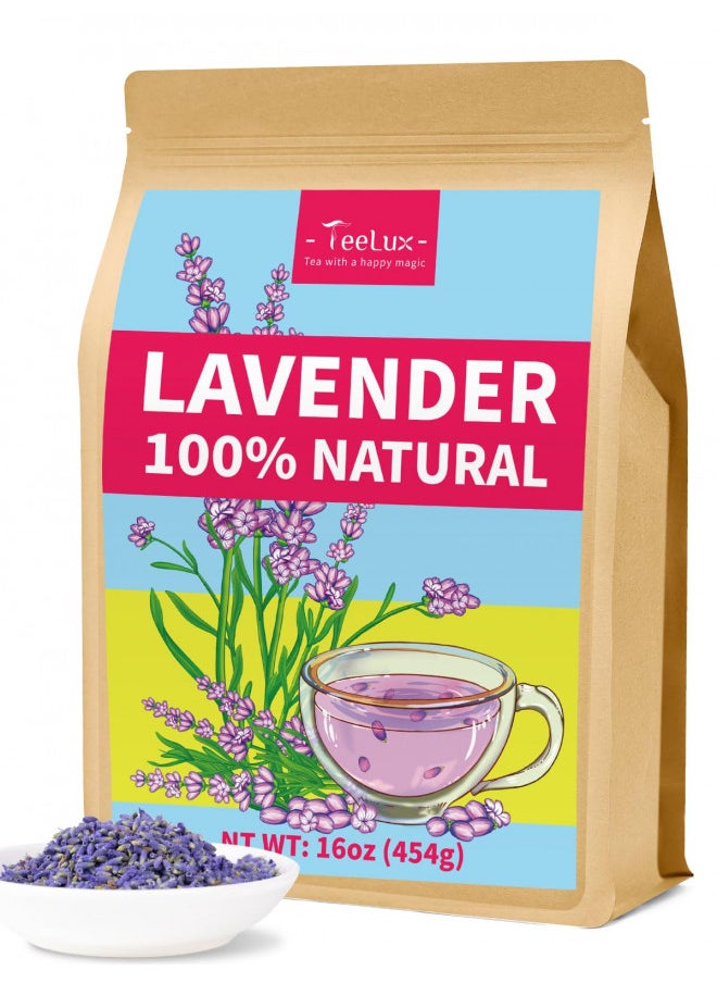 TeeLux Lavender Flowers Tea, Dried Lavender Buds for Drinks, Baking, DIY Beauty, Crafts, Sachets, Delightful Aroma, Caffeine-Free, 16oz