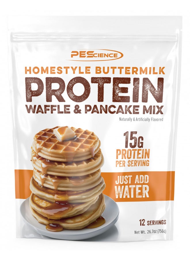 PEScience Buttermilk Protein Pancake & Waffle Mix, Just Add Water, 12 Servings