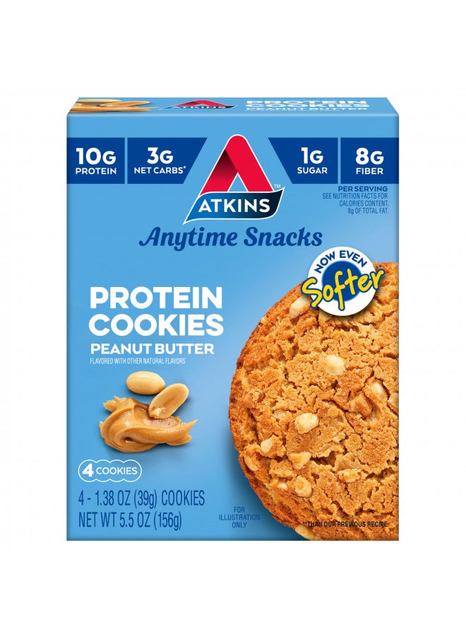 Atkins Peanut Butter Protein Cookie, Protein Dessert, Rich in Fiber, 3g Net Carb, 1g Sugar, Keto Friendly, 4 Count