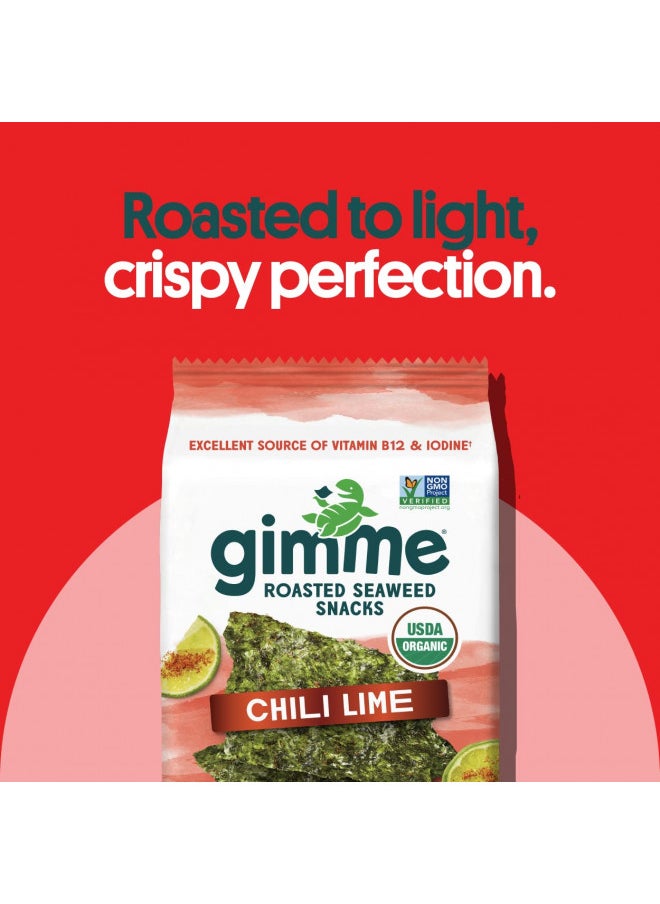 gimMe - Chili Lime - 12 Count Sharing Size - Organic Roasted Seaweed Sheets - Keto, Vegan, Gluten Free - Great Source of Iodine & Omega 3s - Healthy On-The-Go Snack for Kids & Adults