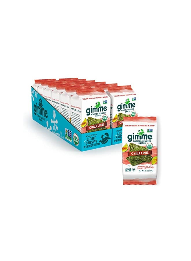 gimMe - Chili Lime - 12 Count Sharing Size - Organic Roasted Seaweed Sheets - Keto, Vegan, Gluten Free - Great Source of Iodine & Omega 3s - Healthy On-The-Go Snack for Kids & Adults