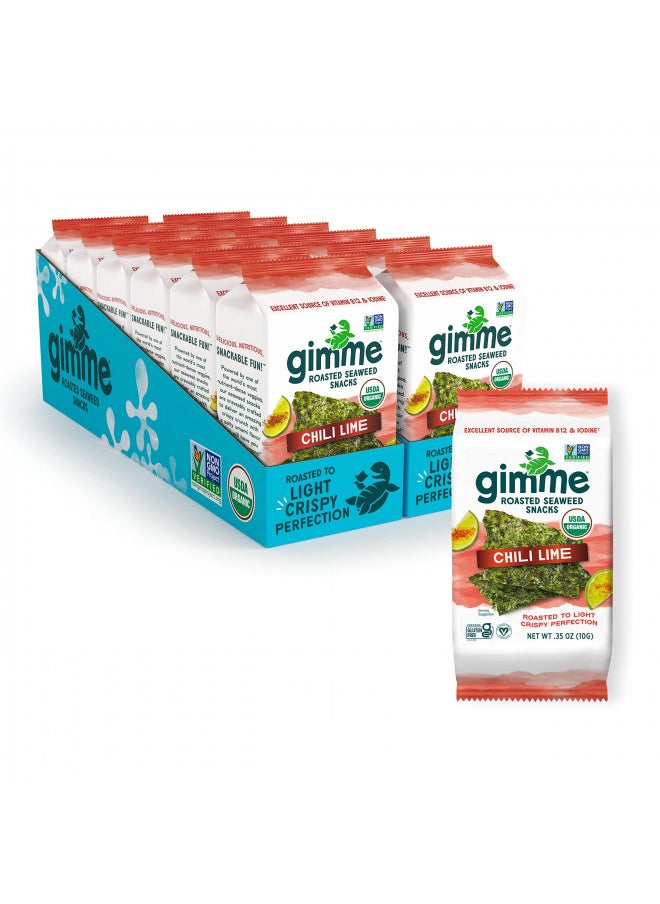 gimMe - Chili Lime - 12 Count Sharing Size - Organic Roasted Seaweed Sheets - Keto, Vegan, Gluten Free - Great Source of Iodine & Omega 3s - Healthy On-The-Go Snack for Kids & Adults