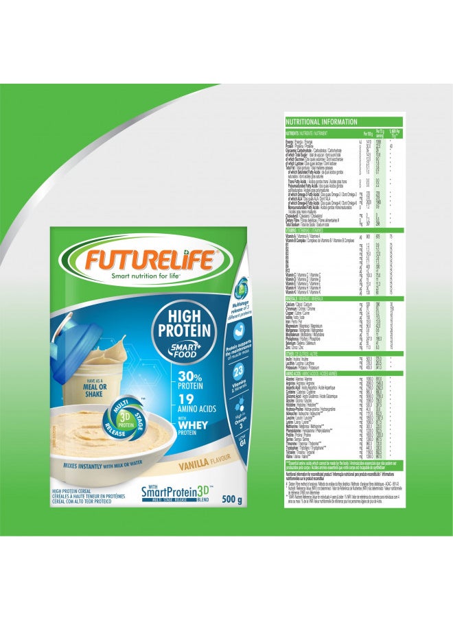 FUTURELIFE Smart Food - High Protein | 500g/17.6oz | 30g in Protein | Gluten Free | Keto Friendly | 19 Vitamins & Minerals | High in Fiber | Low GI | High in Omega 3 | (Vanilla, 1)