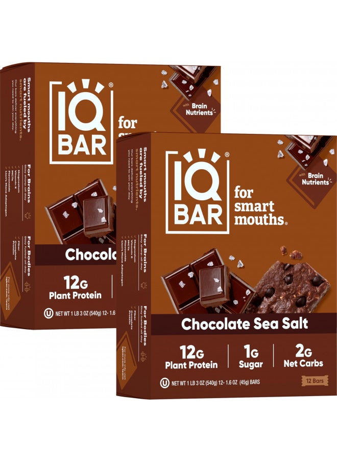 IQBAR Brain and Body Keto Protein Bars - Chocolate Sea Salt Keto Bars - 24-Count Energy Bars - Low Carb Protein Bars - High Fiber Vegan Bars and Low Sugar Meal Replacement Bars - Vegan Snacks