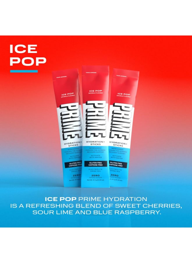 Prime Hydration+ Stick Pack | Electrolyte Drink Mix | 10% Coconut Water | 250mg BCAAs | Antioxidants | Naturally Flavored | Zero Added Sugar | Easy Open Single-Serving Stick | Ice Pop, 6 Sticks