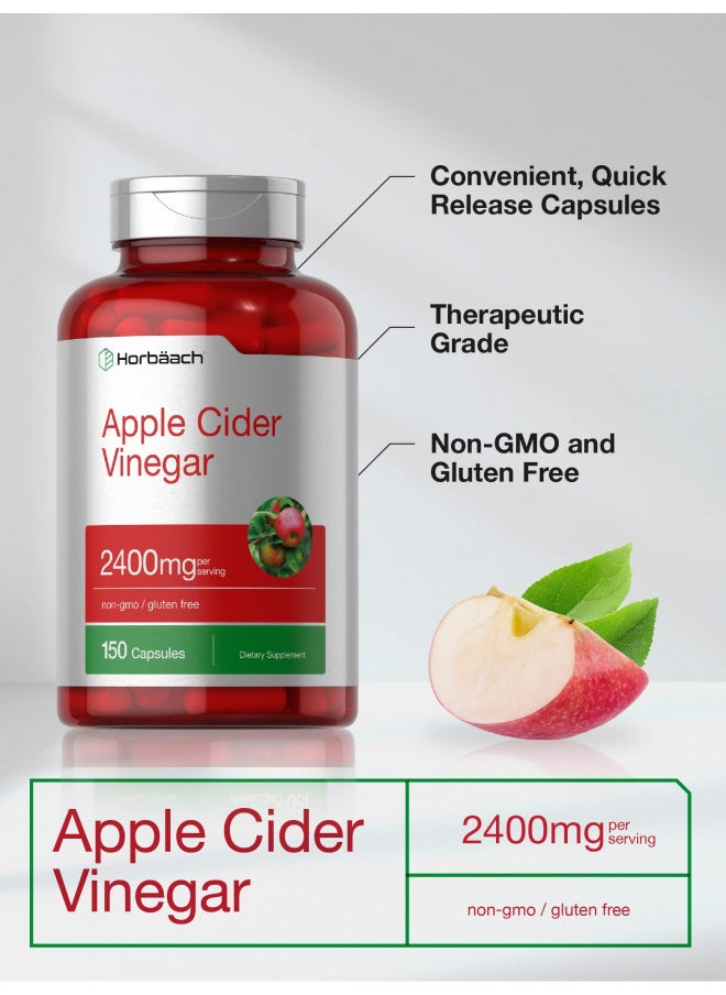 Apple Cider Vinegar Capsules | 2400mg | 150 Count | Non-GMO, Gluten Free Supplement | by Horbaach