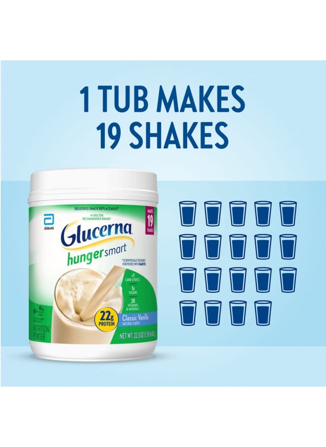 Glucerna Hunger Smart Powder, Diabetic Nutrition, Blood Sugar Management, 22g Protein, 120 Calories, Homemade Vanilla, 22.3-oz tub, 2 Count