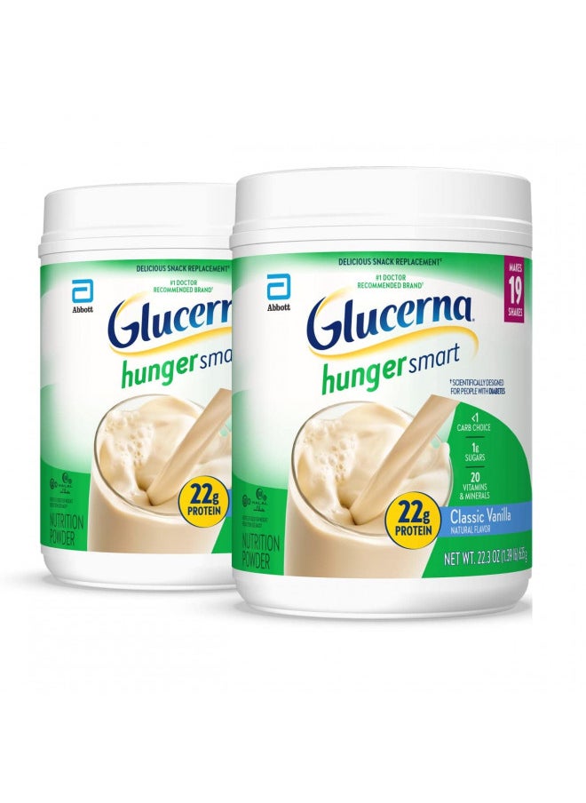 Glucerna Hunger Smart Powder, Diabetic Nutrition, Blood Sugar Management, 22g Protein, 120 Calories, Homemade Vanilla, 22.3-oz tub, 2 Count