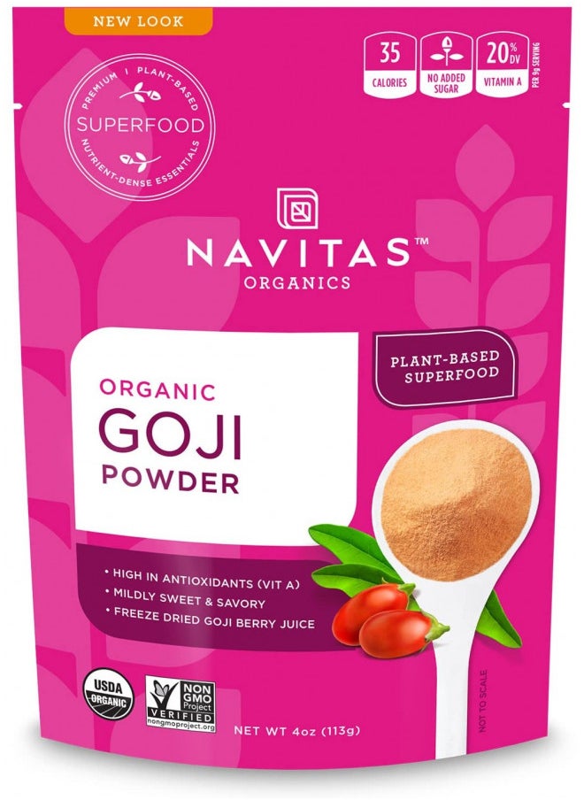 Navitas Organics Bag, 12 Servings Organic, Non-GMO, Sun-Dried, Sulfite-Free, Goji Powder, 4 Ounce (Pack of 1)