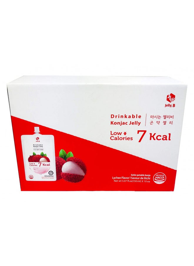 JELLY B Drinkable Konjac Jelly (10 Packs of 150ml) - Healthy and Natural Weight Loss Diet Supplement Foods, 0 Gram Sugar, Low Calorie, Only 7 kcal Each Packets, (Lychee)