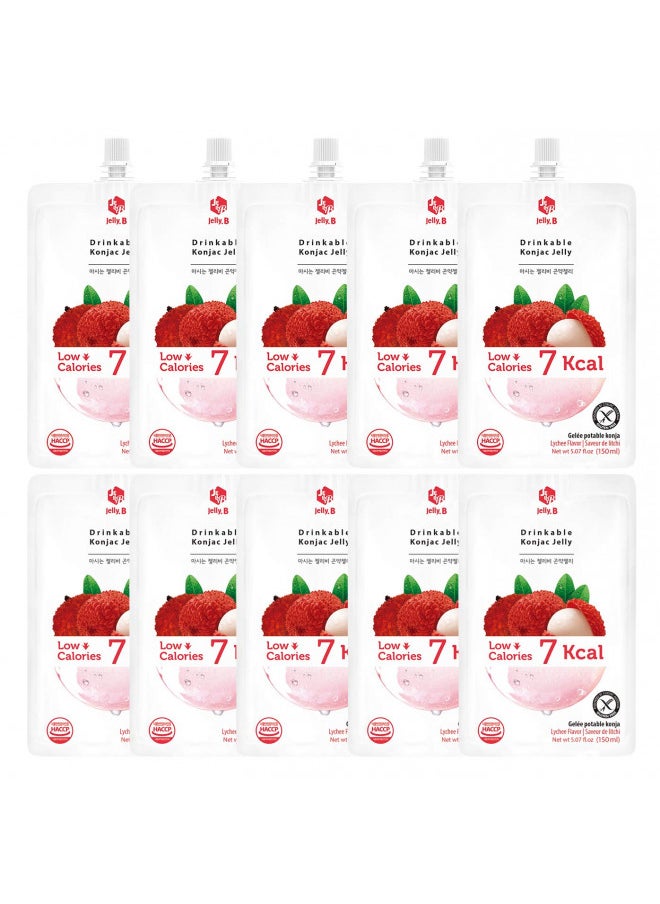 JELLY B Drinkable Konjac Jelly (10 Packs of 150ml) - Healthy and Natural Weight Loss Diet Supplement Foods, 0 Gram Sugar, Low Calorie, Only 7 kcal Each Packets, (Lychee)