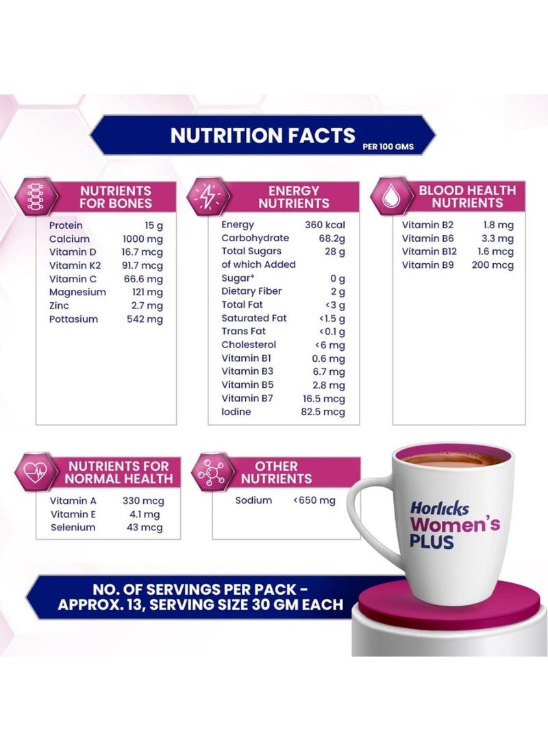 Horlicks Women's Plus Caramel, Health n Nutrition Drink for Women, 400gm