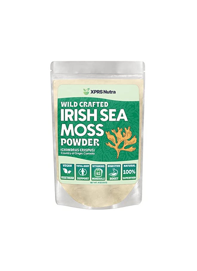 XPRS Nutra Irish Sea Moss Powder (Chondracanthus Chamissoi) - Premium Wildcrafted Seamoss Powder for Glowing Skin - Total Body Health Sea Moss Drink Powder - Vegan Friendly Irish Moss Powder (4 oz)