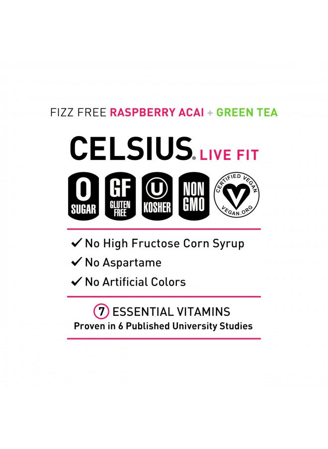 CELSIUS Raspberry Acai Green Tea, Functional Essential Energy Drink 12 Fl Oz (Pack of 12)