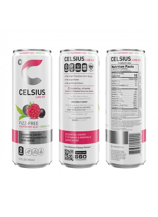 CELSIUS Raspberry Acai Green Tea, Functional Essential Energy Drink 12 Fl Oz (Pack of 12)