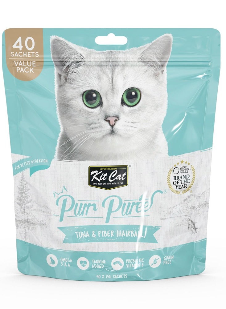 Kit Cat Purr Puree Tuna & Fiber (Hairball) (40 Sachets Value Pack)