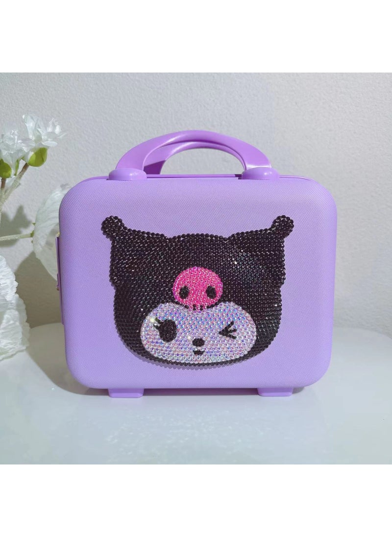 Creative Rhinestone Suitcase for Travel, 12 Inch 21 purple bag blackhead skull password lock