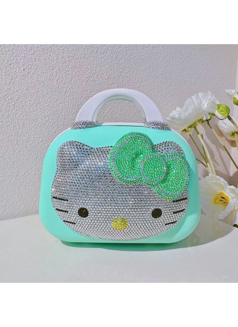 Creative Rhinestone Suitcase for Travel, 12 Inch 07 green cat