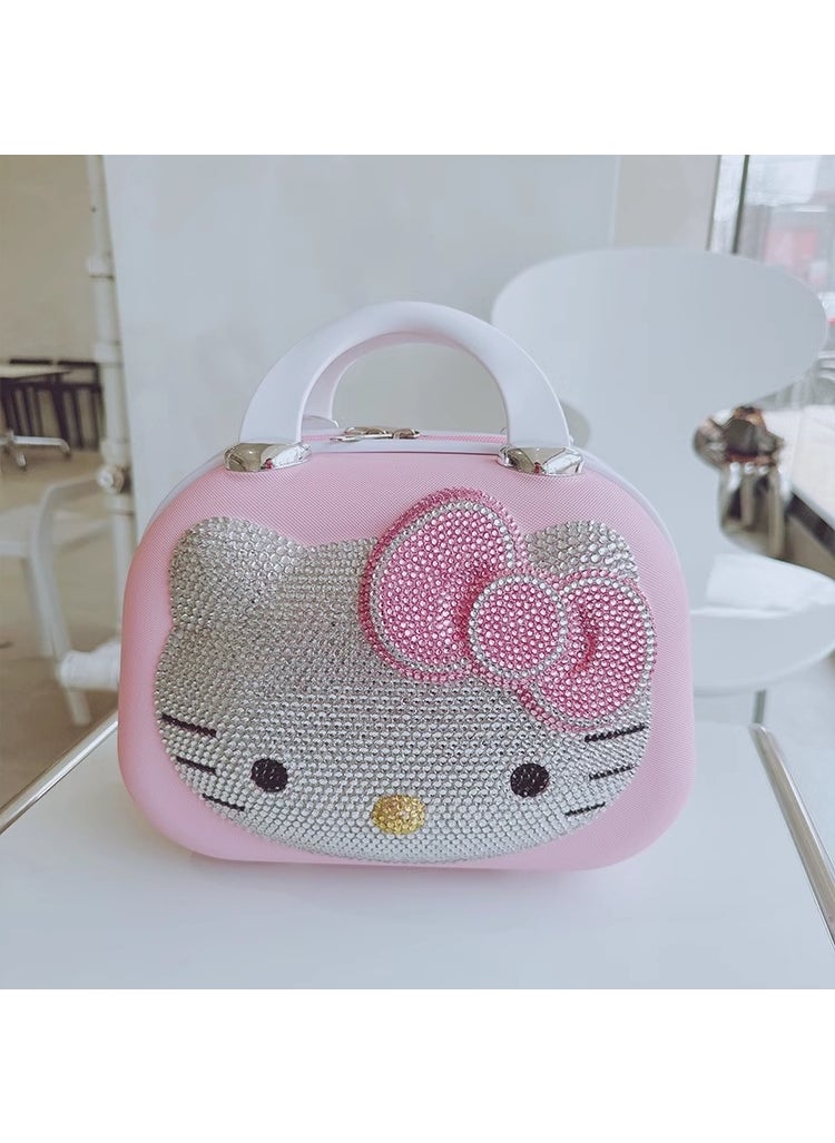 Creative Rhinestone Suitcase for Travel, 12 Inch 03 pink bow cat