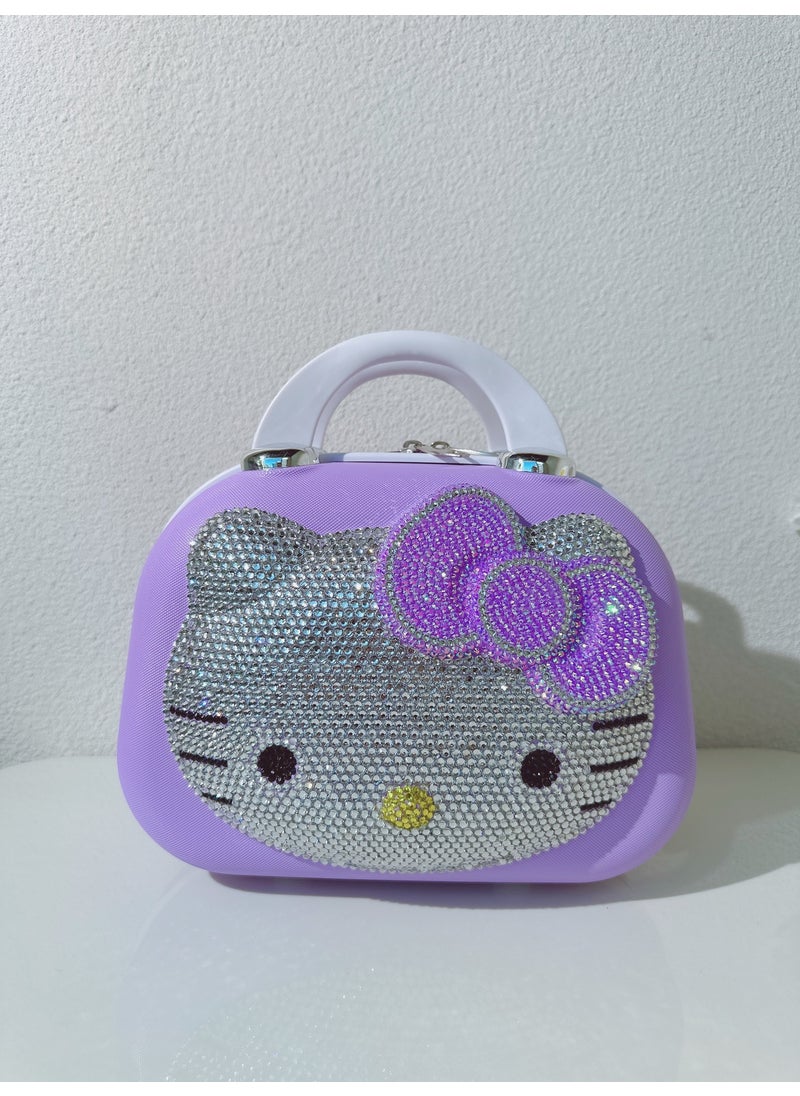 Creative Rhinestone Suitcase for Travel, 12 Inch 06 purple cat