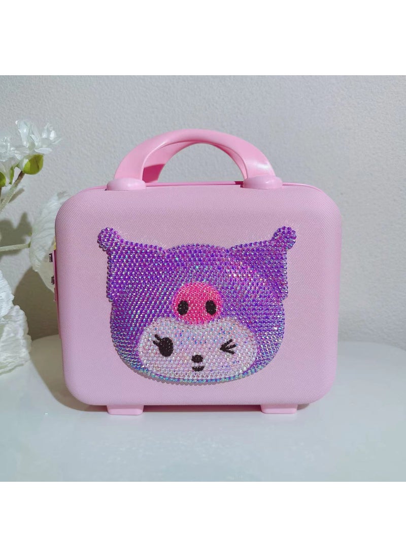 Creative Rhinestone Suitcase for Travel, 12 Inch 24 pink package purple head skull combination lock