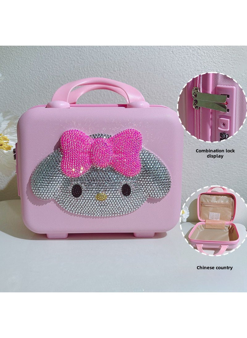 Creative Rhinestone Suitcase for Travel, 12 Inch 25 silver face melody hand combination lock