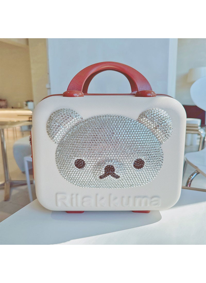 Creative Rhinestone Suitcase for Travel, 12 Inch 12 milk tea color bear password lock