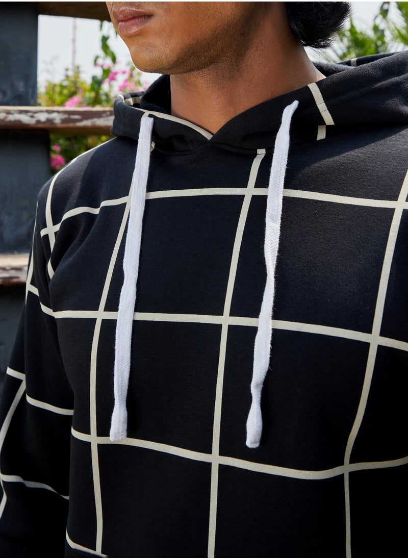 Men's Black Graph Checks Hoodie With Insert Pocket