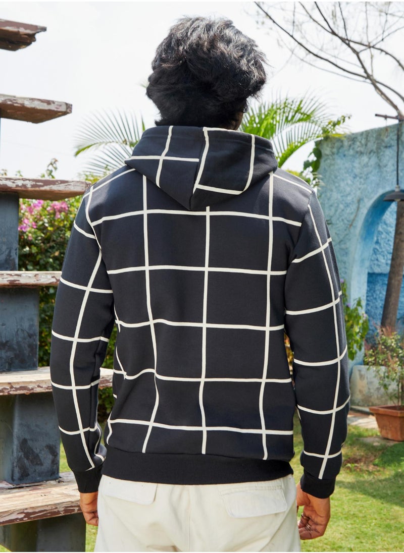 Men's Black Graph Checks Hoodie With Insert Pocket