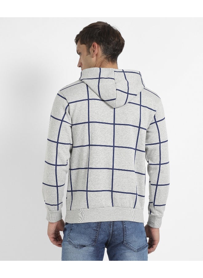 Men's Light Grey Contrast Graph Check Hoodie With Kangaroo Pocket