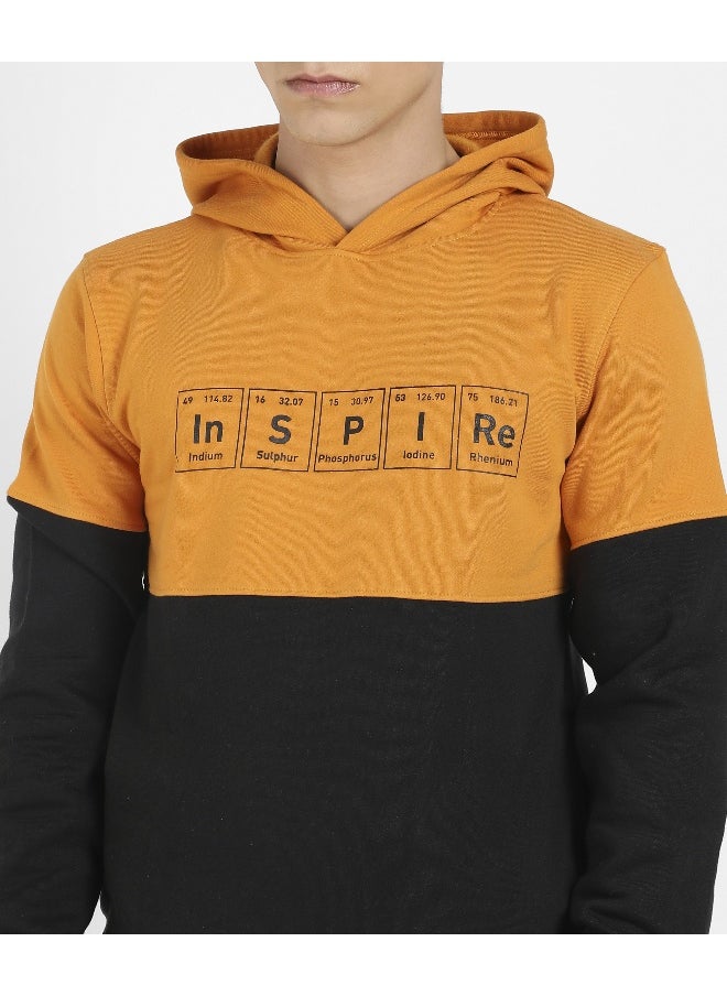 Men's Black & Mustard Yellow Inspire Hoodie With Kangaroo Pocket