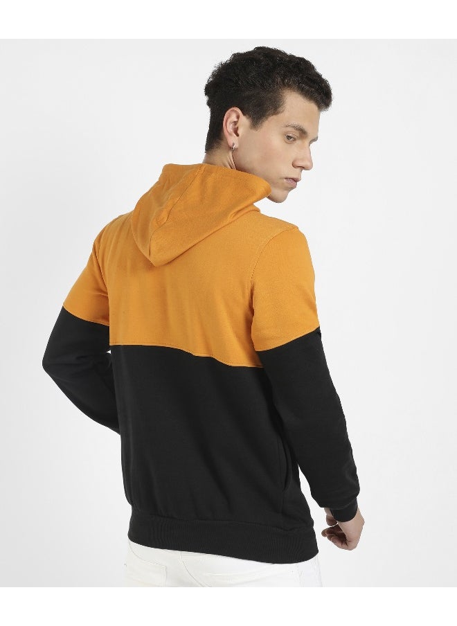 Men's Black & Mustard Yellow Inspire Hoodie With Kangaroo Pocket