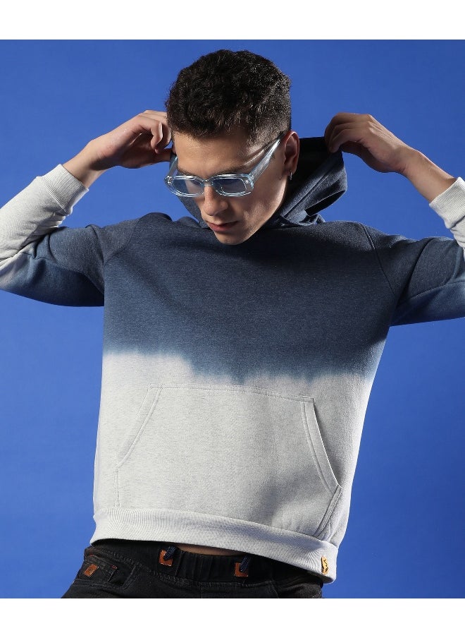 Men's Blue & Grey Pullover Ombre Sweatshirt With Ribbed Hem