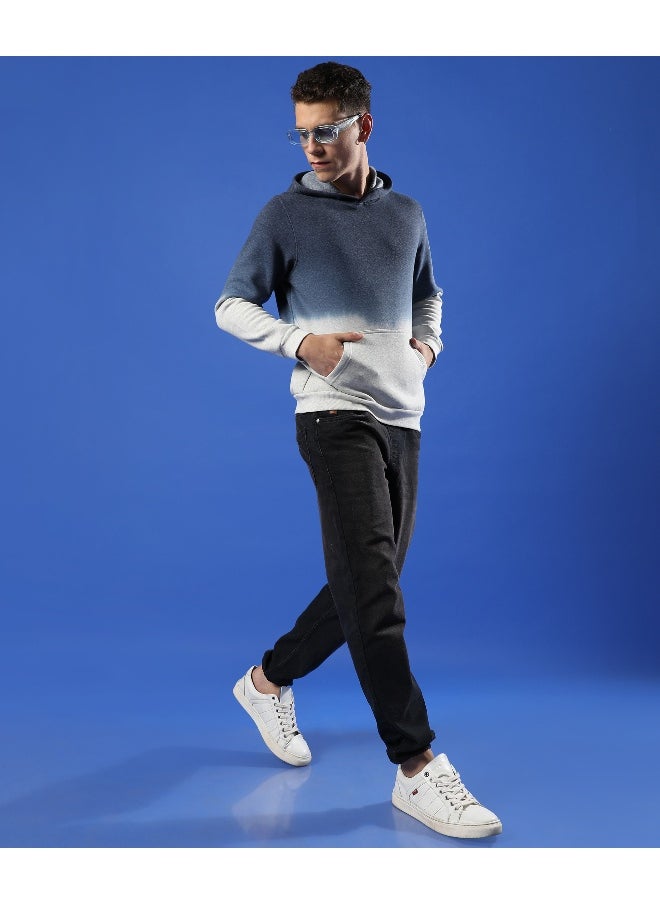 Men's Blue & Grey Pullover Ombre Sweatshirt With Ribbed Hem