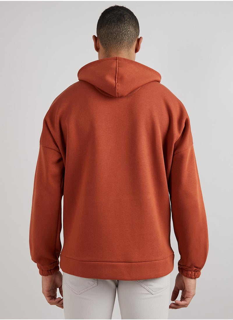 Men's Burnt Orange Oversized Pullover Sweatshirt With Kangaroo Pocket