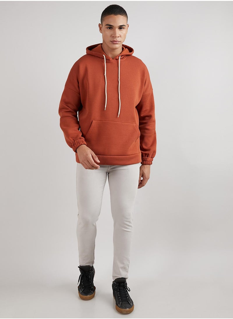 Men's Burnt Orange Oversized Pullover Sweatshirt With Kangaroo Pocket