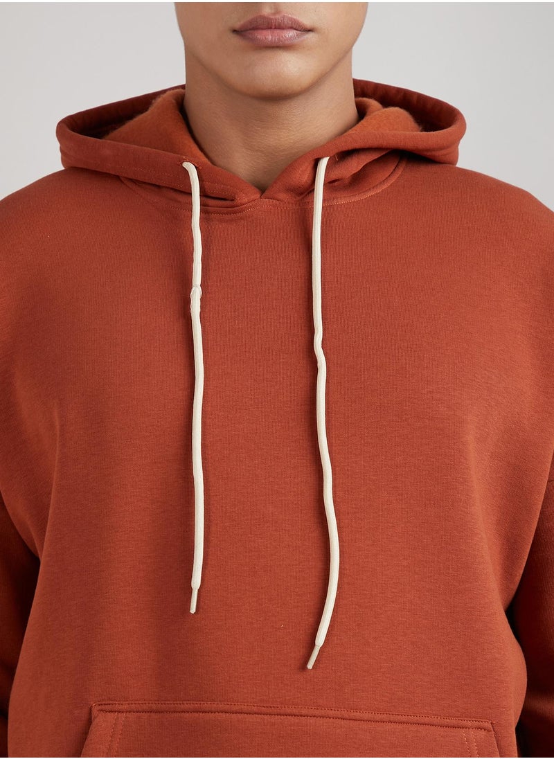 Men's Burnt Orange Oversized Pullover Sweatshirt With Kangaroo Pocket