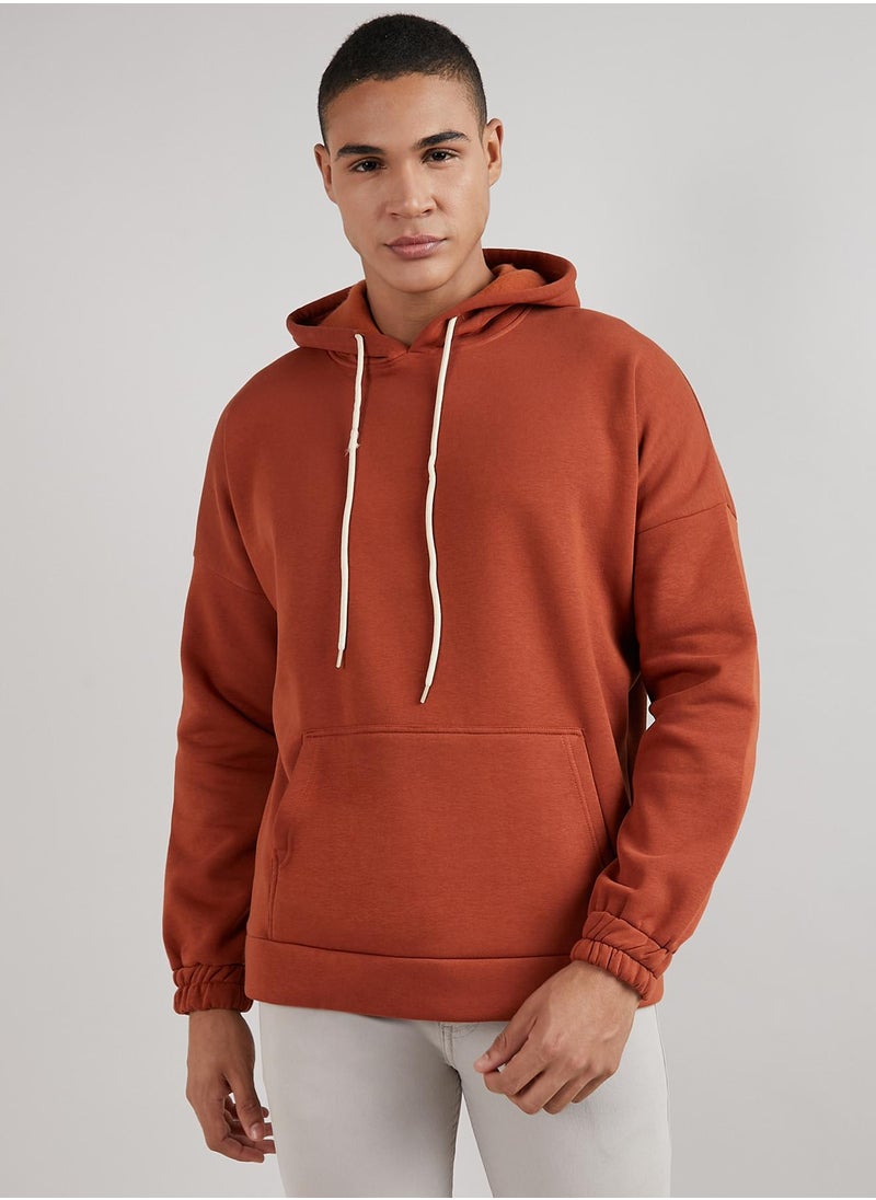 Men's Burnt Orange Oversized Pullover Sweatshirt With Kangaroo Pocket