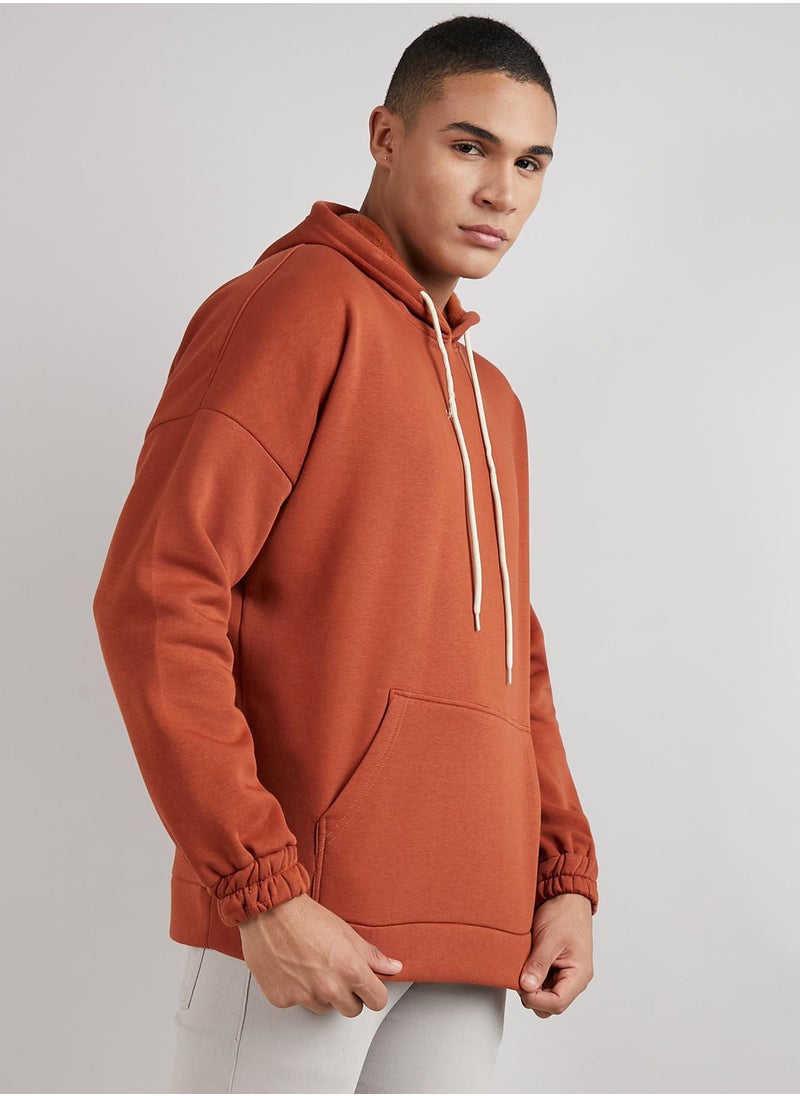 Men's Burnt Orange Oversized Pullover Sweatshirt With Kangaroo Pocket