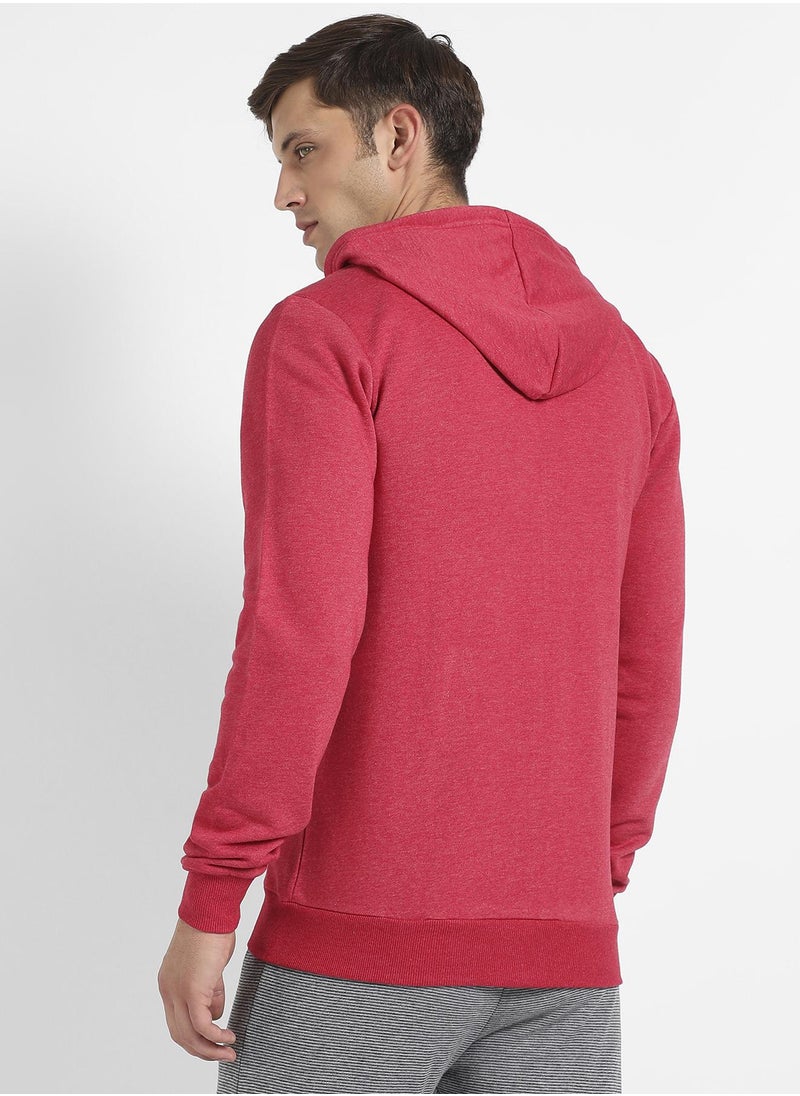 Men's Red Zip-Front Hoodie With Contrast Drawstring